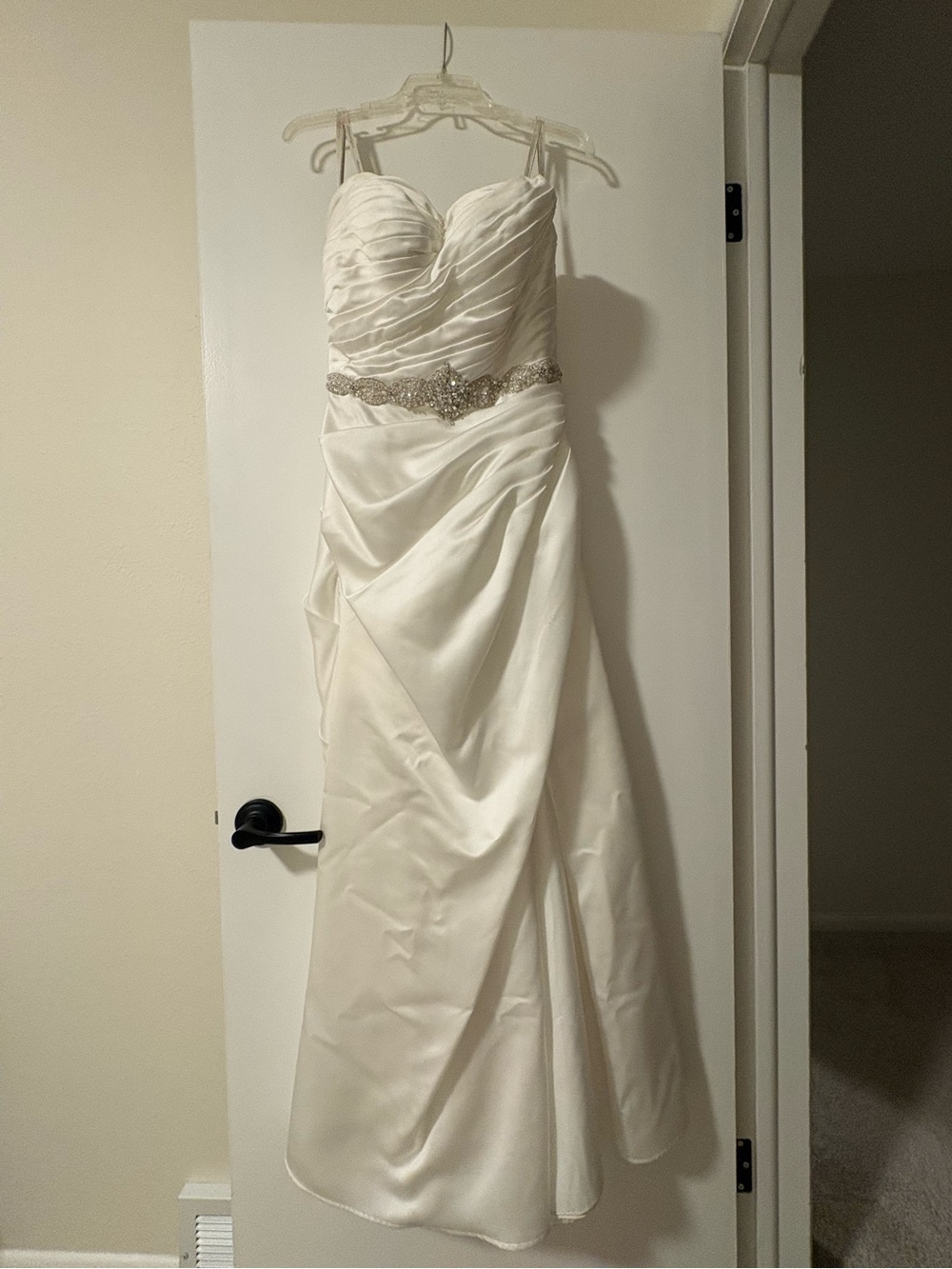 Ivory Strapless Satin Dress with Beaded Waist